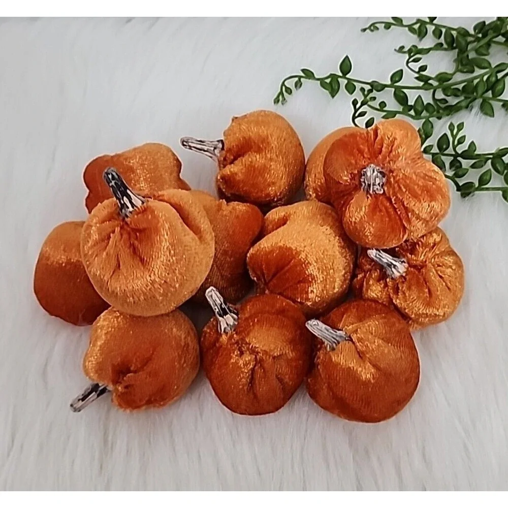 Mini Orange Velvet Stuffed Pumpkins Halloween Thanksgiving Craft Decor‎ 12 Pc